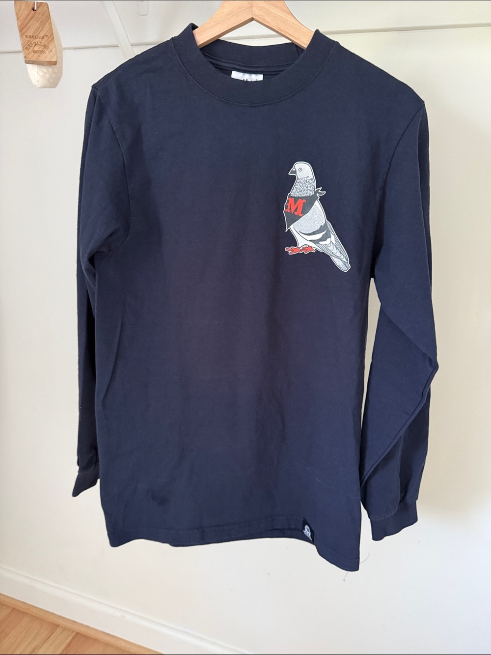Navy Long Sleeve Tee with Pigeon Chest Graphic